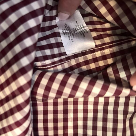 David Donahue Trim Fit Small Check Print Collar Shirt in Berry 16 -32/33 $155 - Picture 3 of 5